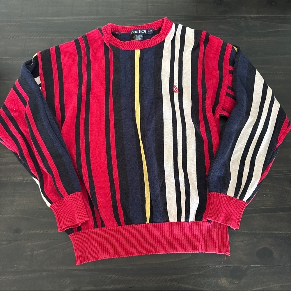 Vintage 90s Nautica Striped Sweater Mens Large Oversized Colorblock Preppy